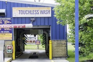 24 June 2019 - Calgary, Alberta Canada - Entrance to Touchless carwash in Calgary