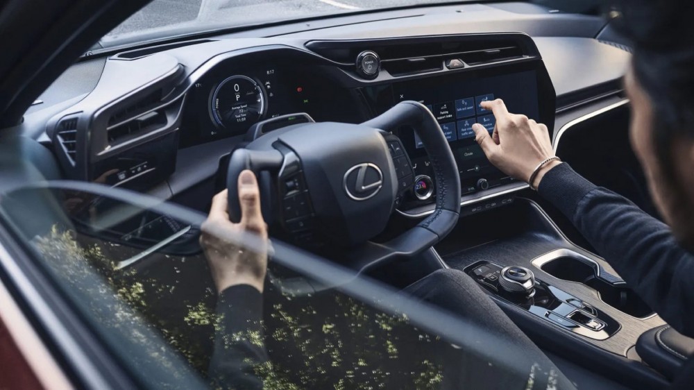 Lexus RZ 450e electric car with a yoke steering wheel