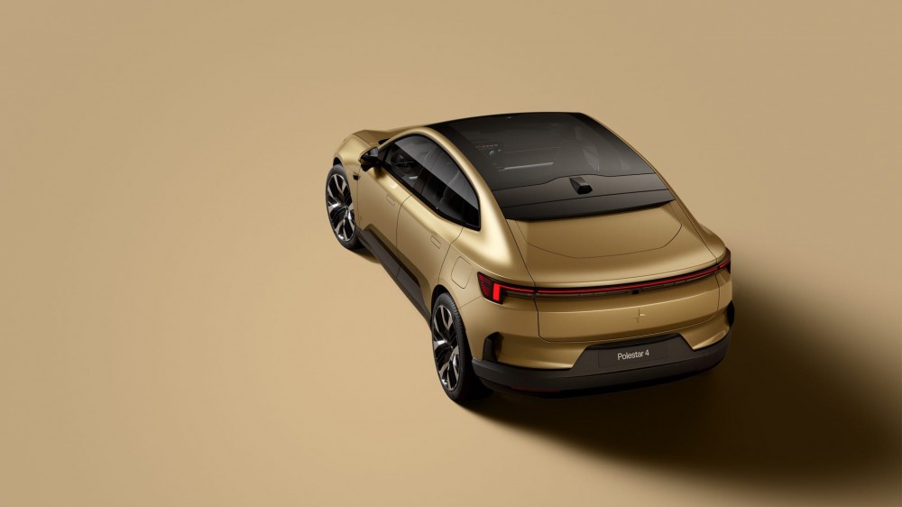 Polestar 4 SUV in gold with no rear window.