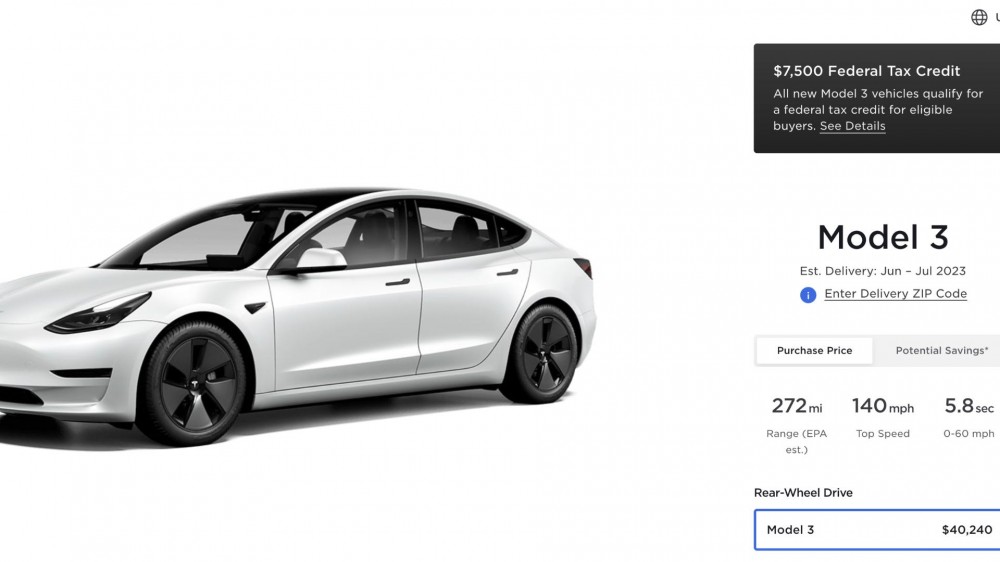 Tesla Model 3 order page.