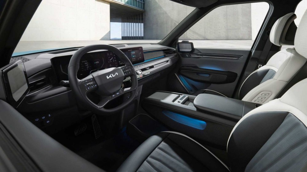 Another view of the KIA EV9 interior and middle console.