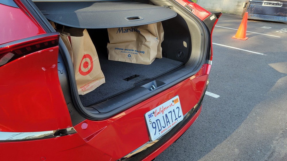 An EV6 GT Trunk with bags in it